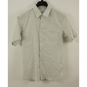 Lululemon Mens Large Off-White Short Sleeve Button Up Hidden Pocket Seersucker